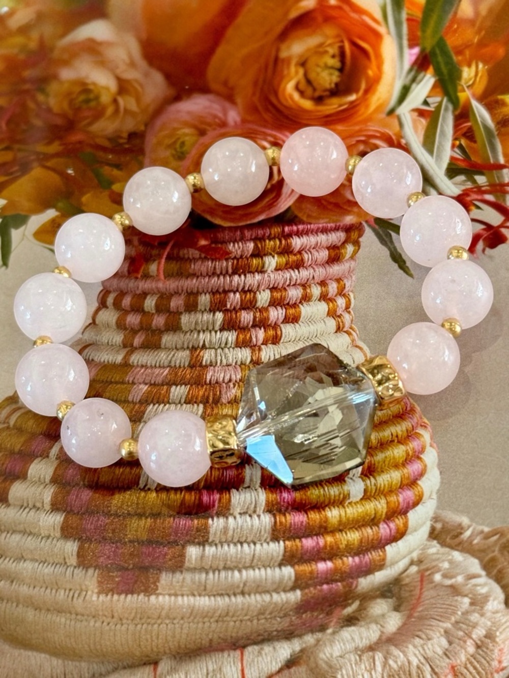 Hand Crafted Rose Quartz Beaded Bracelet